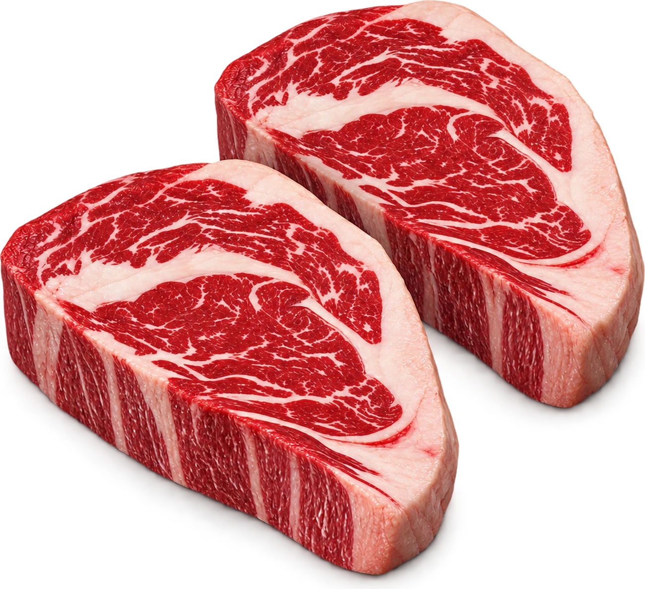 Dos cortes de ojo de bife con marmoleo garantizado
